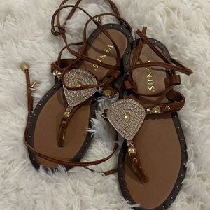 VENUS Brown Sandals with Gold Embellishments